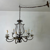 Chandelier with Oxidized Metal Eight-Arm, Basket Top